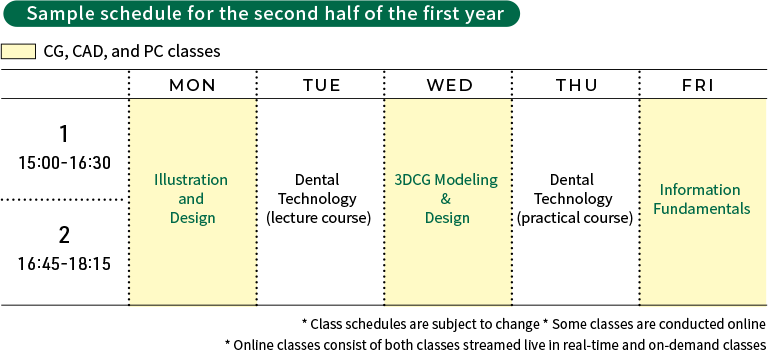 Sample schedule for the second half of the first year